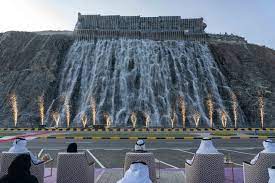 The UAE national anthem played in the background; the Ruler of Sharjah cut the ceremonial tape to mark the opening of the Khorfakkan Amphitheatre. Then His Highness and the attendees watched a military show presented by members of the Sharjah Police Academy and the Arab Academy for Science, Technology and Maritime Transport, Khorfakkan Branch.