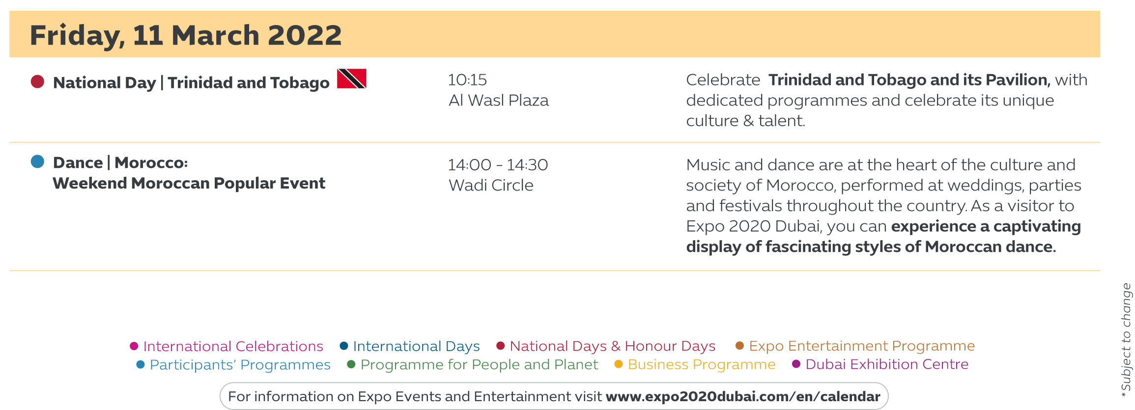 Expo 2020 Events Calendar Friday Day 11 March Fujairah Observer